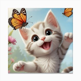 Cute Kitten With Butterflies Canvas Print