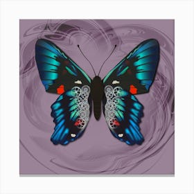 Mechanical Blue Butterfly The Ancyluris Meliboeus On A Lilac Background Canvas Print