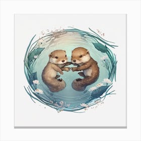 Otters In Water Canvas Print