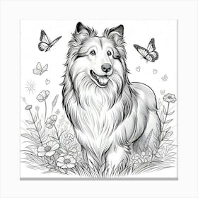 Line Art Collie dog 2 Canvas Print