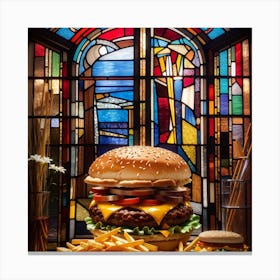 Burger In Front Of Stained Glass Window Canvas Print