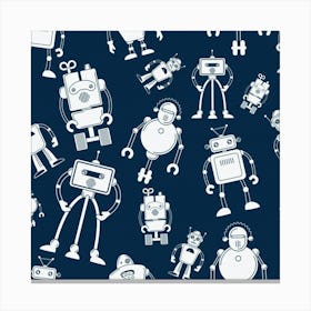 Robots On A Blue Background Canvas Print