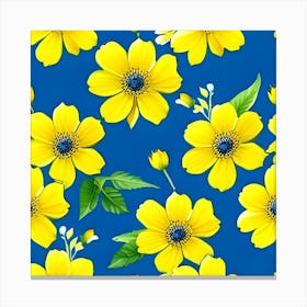 Yellow Flowers On Blue Background Canvas Print