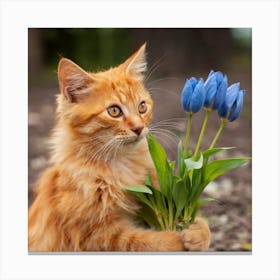 Cat With Flowers 3 Canvas Print