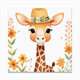 Floral Baby Giraffe Nursery Illustration (27) Canvas Print