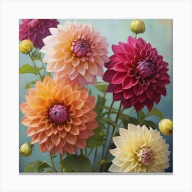 Dahlias flower plants painting art print Canvas Print