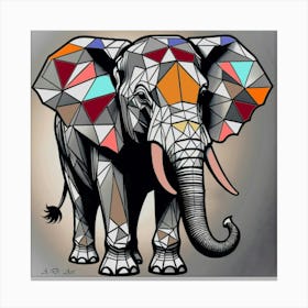 Intricately Designed Geometric Elephant Black And White with contrast color Illustration Canvas Print