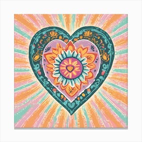 Dia de los Muertos Heart with Pastel Sunburst Canvas Print