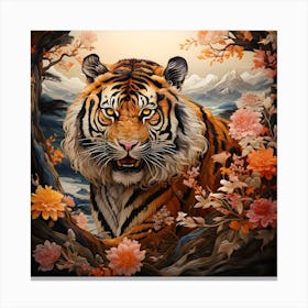 Tiger In Bloom 1 Canvas Print