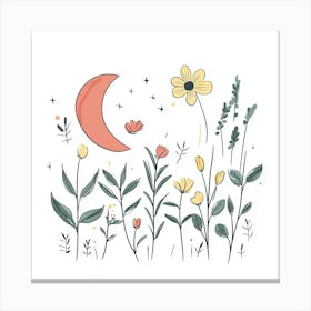 Cute Line Art Wildflowers Canvas Print