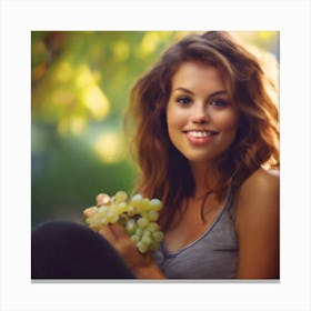 Beautiful Young Woman Eating Grapes Canvas Print