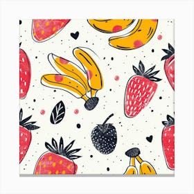 Bananas And Strawberries Seamless Pattern 7 Canvas Print