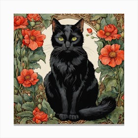 Black Cat Flowers William Morris Style (21) Canvas Print
