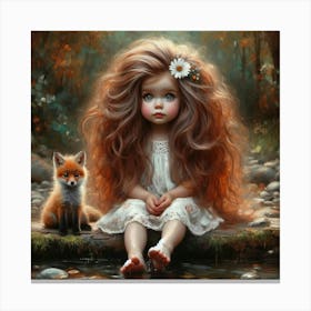 Little Girl With A Fox Canvas Print