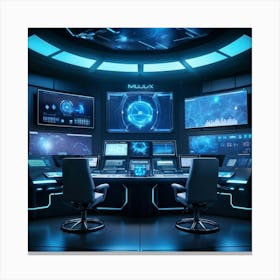 A Futuristic Control Room Showcasing Advanced Ai Powered Data Analysis Featuring An Array Of Comple (1) 2 Canvas Print