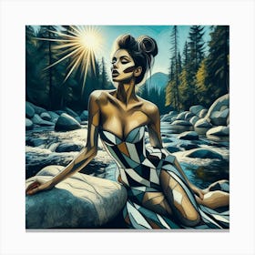 Woman Sitting On Rocks 1 Canvas Print