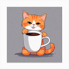 Cute Orange Kitten Loves Coffee Square Composition 3 Canvas Print