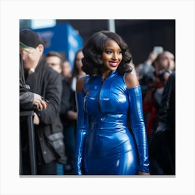 An Ethopialen Black Woman Voluptuous Sexy Wearing A Blue Full Latex Dress on the Red Carpet - Created by Midjourney Canvas Print
