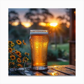 Glass Of Beer At Sunset Canvas Print