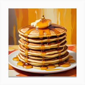 Maple Syrup Pouring Over Pancakes Canvas Print