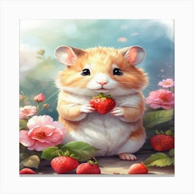 Hamster With Strawberries Canvas Print