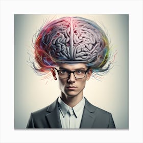 Young Man With Brain On His Head Canvas Print