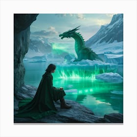 A Dragon Bathed In The Hues Of The Hyper Realistic Green Seizes A Steamy Cup Of Coffee Blending T Canvas Print