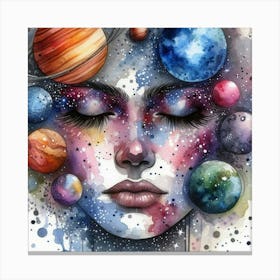 Watercolor Of A Woman With Planets Canvas Print