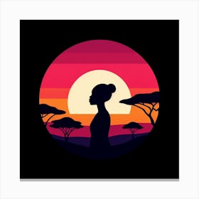 Silhouette Of African Woman At Sunset 2 Canvas Print
