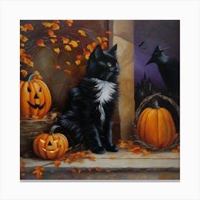 Crows And Pumpkins Canvas Print