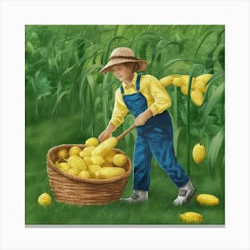 Boy Picking Corn Canvas Print