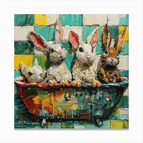 Rabbits In A Tub 2 Canvas Print