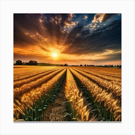 Sunset Over A Wheat Field 16 Canvas Print
