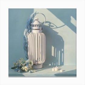 White Lantern With Blue Flowers Canvas Print