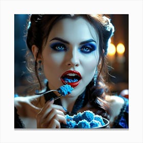 Gothic Beauty Eating Blue Candy Canvas Print