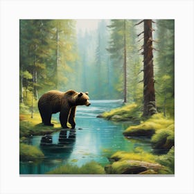 Brown Bear In The Forest Canvas Print