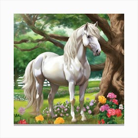 White Horse In The Garden Canvas Print