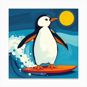 Penguin On Surfboard 1 Canvas Print