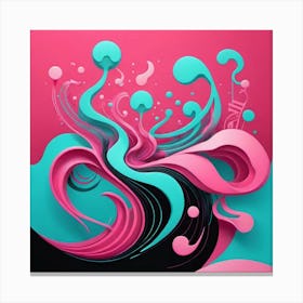 illustration music, cyan pink, symbolism, cloudcore, endercore, black background, wavy lines organic shapes Canvas Print