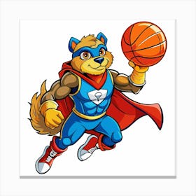 Superhero Dog Playing Basketball Canvas Print