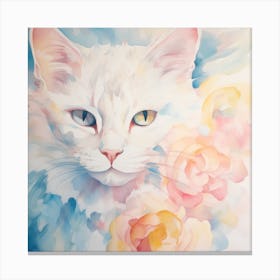 Cat With Roses Canvas Print