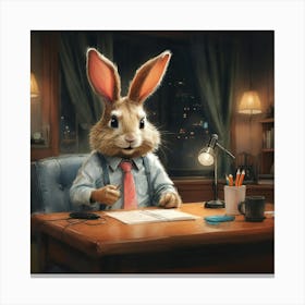 Rabbit In The Office Canvas Print