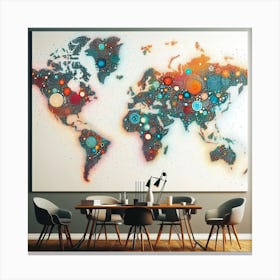 World Connections: A Graphic Wall Art of a Colorful World Map Canvas Print
