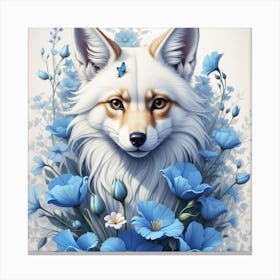 Fox With Blue Flowers Canvas Print