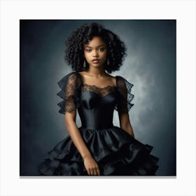 Black Girl In Black Dress Canvas Print