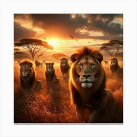 Lions In The Savannah Canvas Print