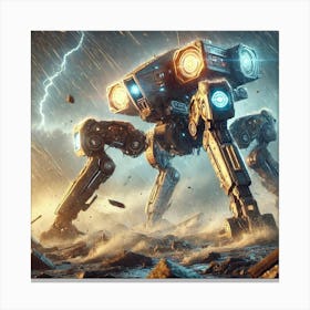 A Sci Fi Depiction Of Helios Vanguard Mech With Elemental Stabilizers Canvas Print