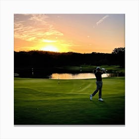 Golfer Mid Swing At Sunset Silhouette Against The Fading Light On A Serene Golf Course Shadows Elo (1) Stampe su tela