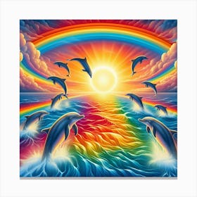 Dolphins In The Rainbow Canvas Print