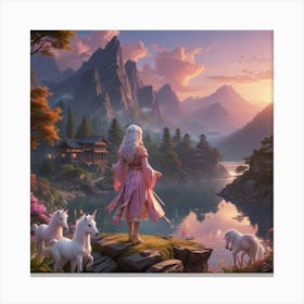 Girl With Unicorns Canvas Print